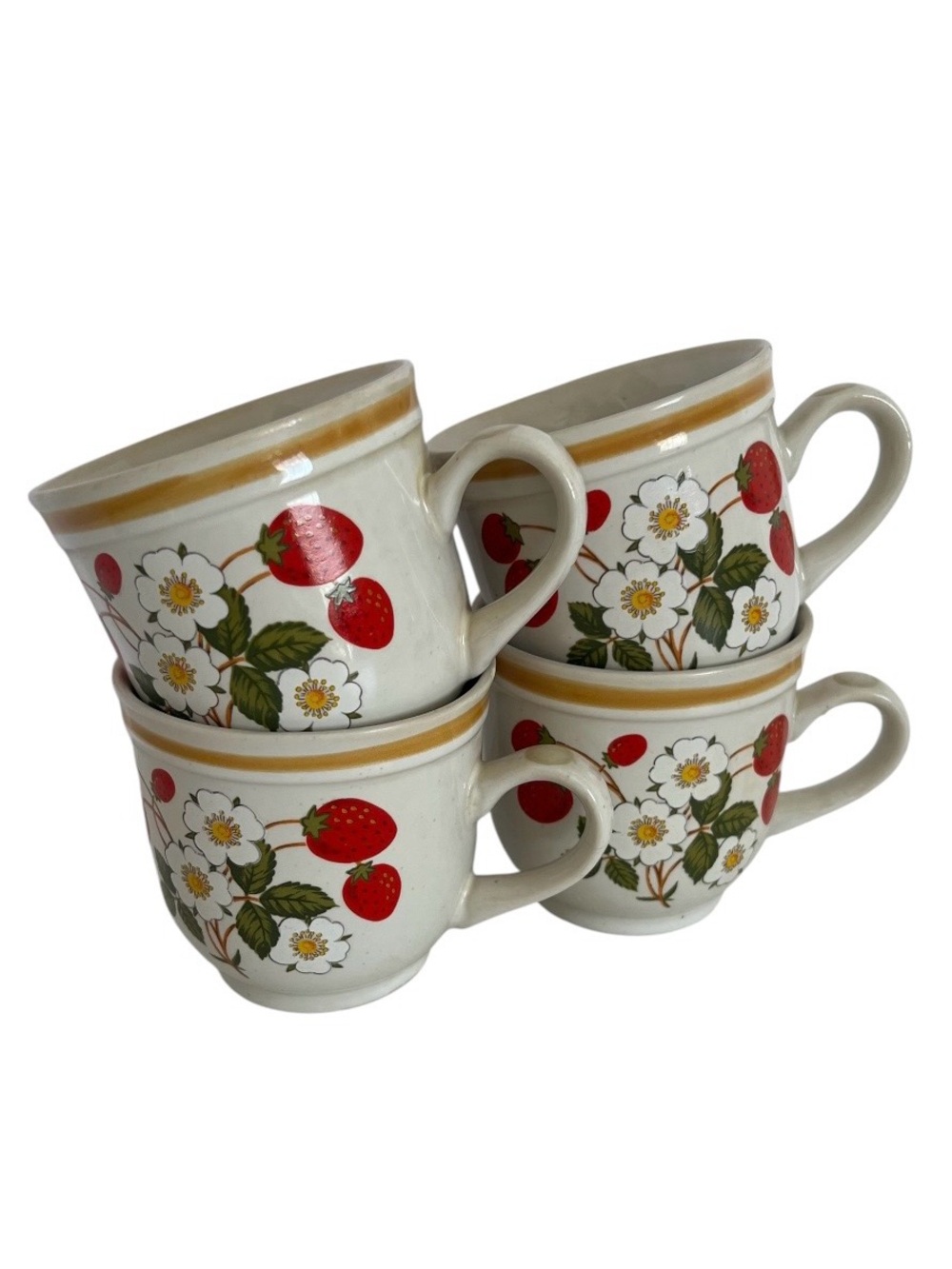Vintage MCM Sheffield Strawberries ‘N Cream Mugs Cups Stoneware Japan Set Of 4